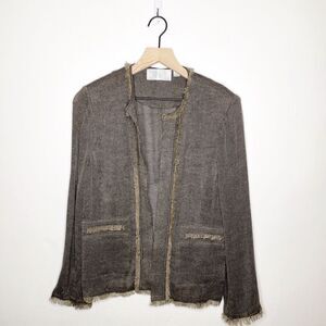 Carlisle New York Open Front Fringe Trim Jacket Brown Size 10